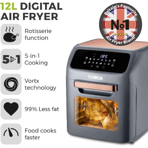 Digital Air Fryer Oven - 12l - 1800w - Grey And Rose Gold