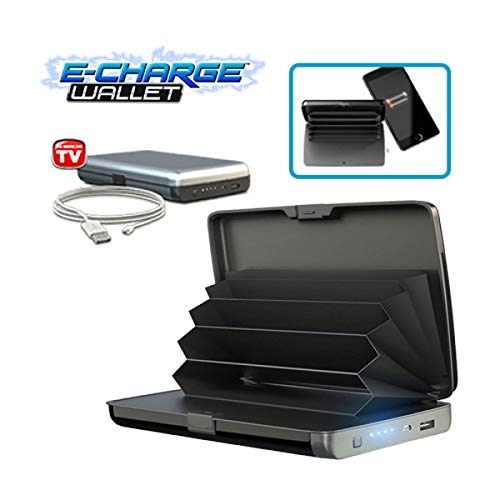 Aluminum Rfid Blocking Power Bank Charging Phone & E Charge Metal Leather Wallet - Black