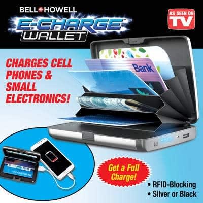 Aluminum Rfid Blocking Power Bank Charging Phone & E Charge Metal Leather Wallet - Black