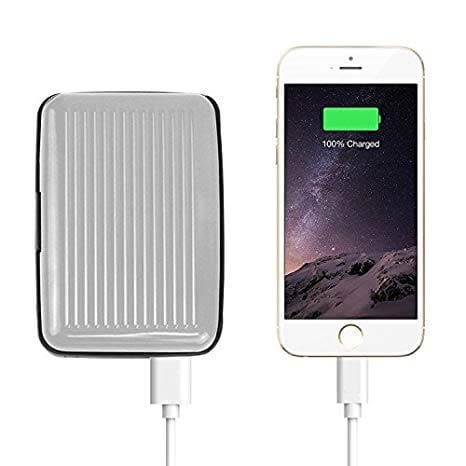Aluminum Rfid Blocking Power Bank Charging Phone & E Charge Metal Leather Wallet - Black