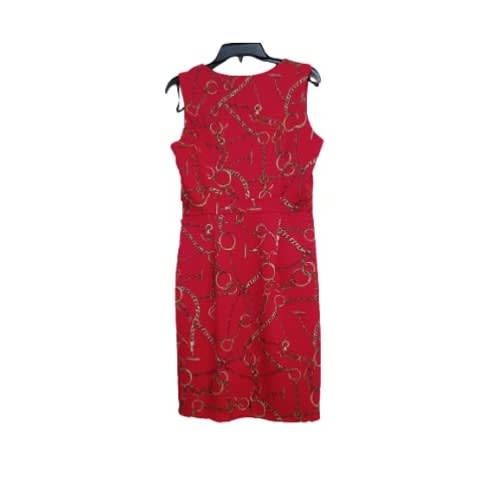 Midi Red Gown With Gold Chain Zipper Design
