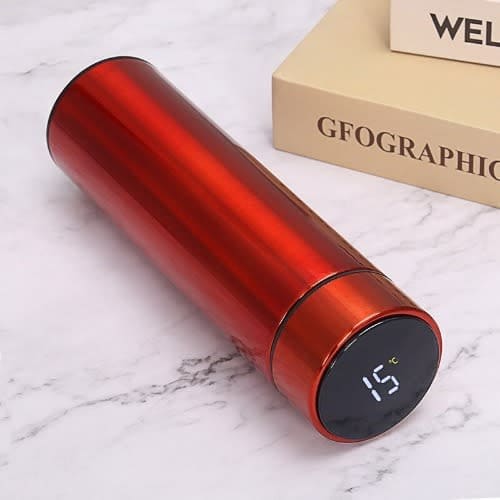 Led Water Vacuum Flask With Temperature Display - Red
