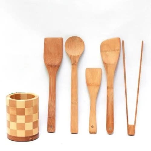 Wooden Spoon - Spatula- -  5 Pieces Set -  Brown