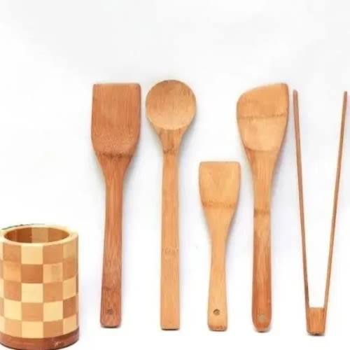 Wooden Spoon - Spatula- -  5 Pieces Set -  Brown
