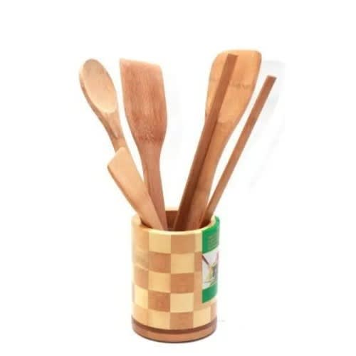 Wooden Spoon - Spatula- -  5 Pieces Set -  Brown