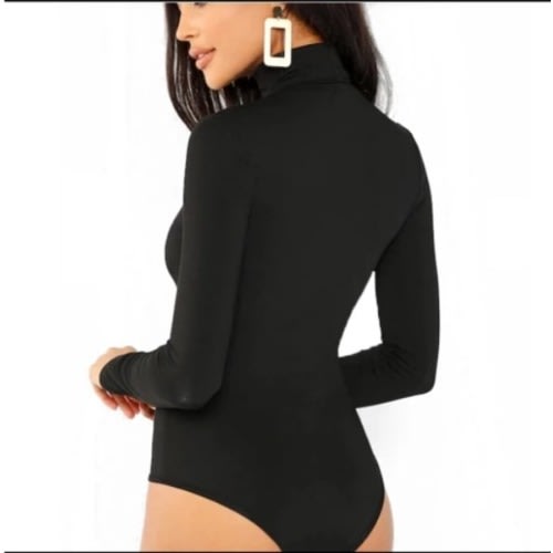 Turtleneck Long Sleeve Ladies Bodysuit - Black