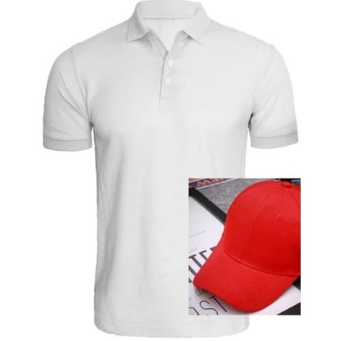 Men White Quality Polo With Cap