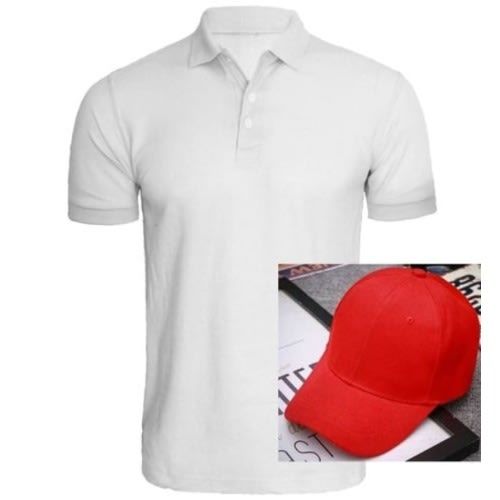 Men White Quality Polo With Cap