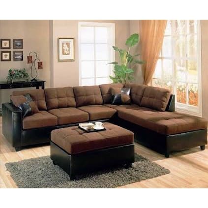 Chocly Fabric And Leather Set With Ottoman