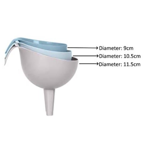 Kitchen Funnel Set - 3 Pack With Handle 9cm - 10.5cm & 11.5cm - Food Grade Plastic