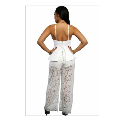 Spaghetti Straps Lace Peplum Jumpsuit - White