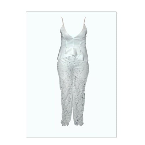 Spaghetti Straps Lace Peplum Jumpsuit - White