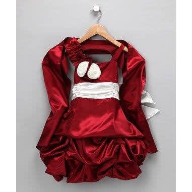 Girls' Rosette Pick Up Dress With Shawl - Burgundy