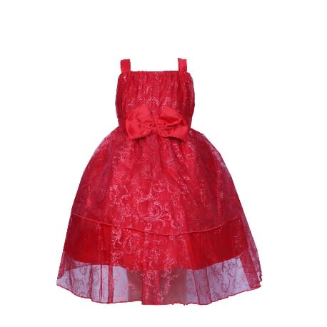 Baby Girls Peach Lace Dress - Red