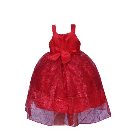 Baby Girls Peach Lace Dress - Red