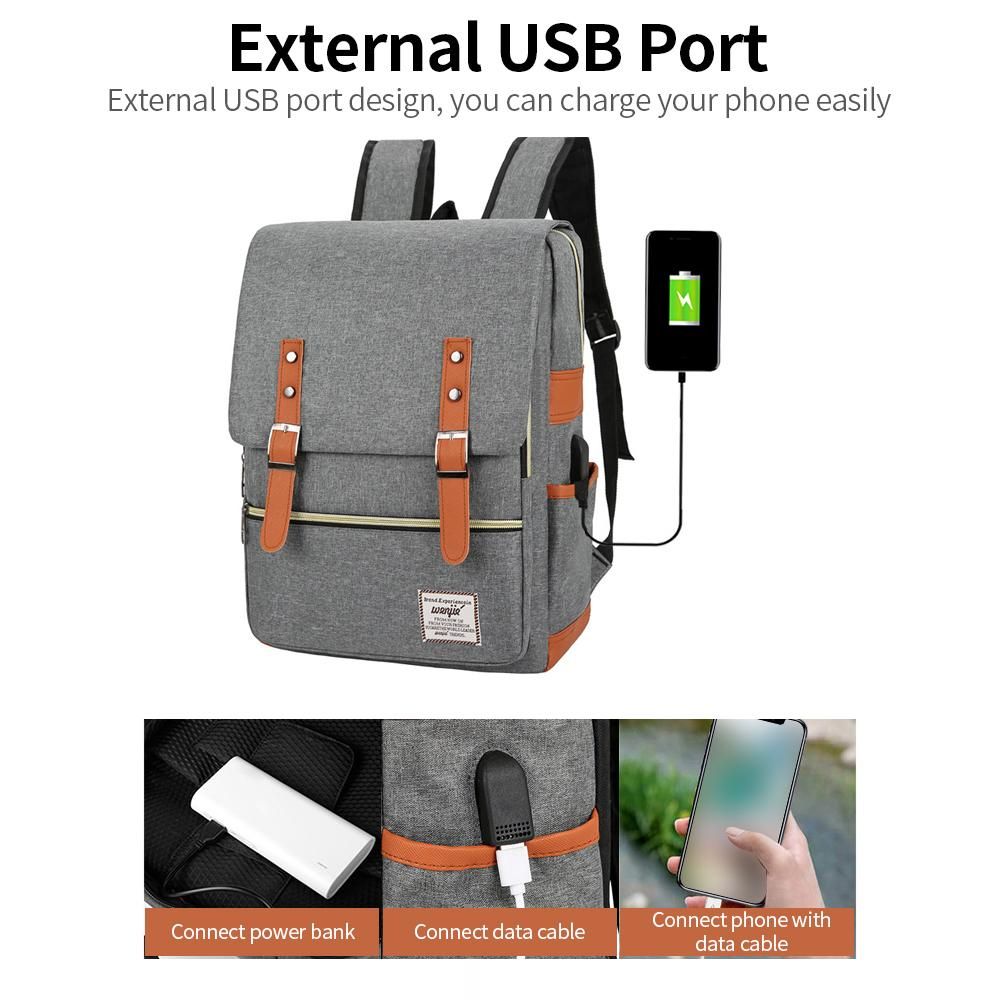 Large Capacity Computer Backpack Fashion Business Bag Outdoor Leisure Travel Bag Set with External USB Port Grey