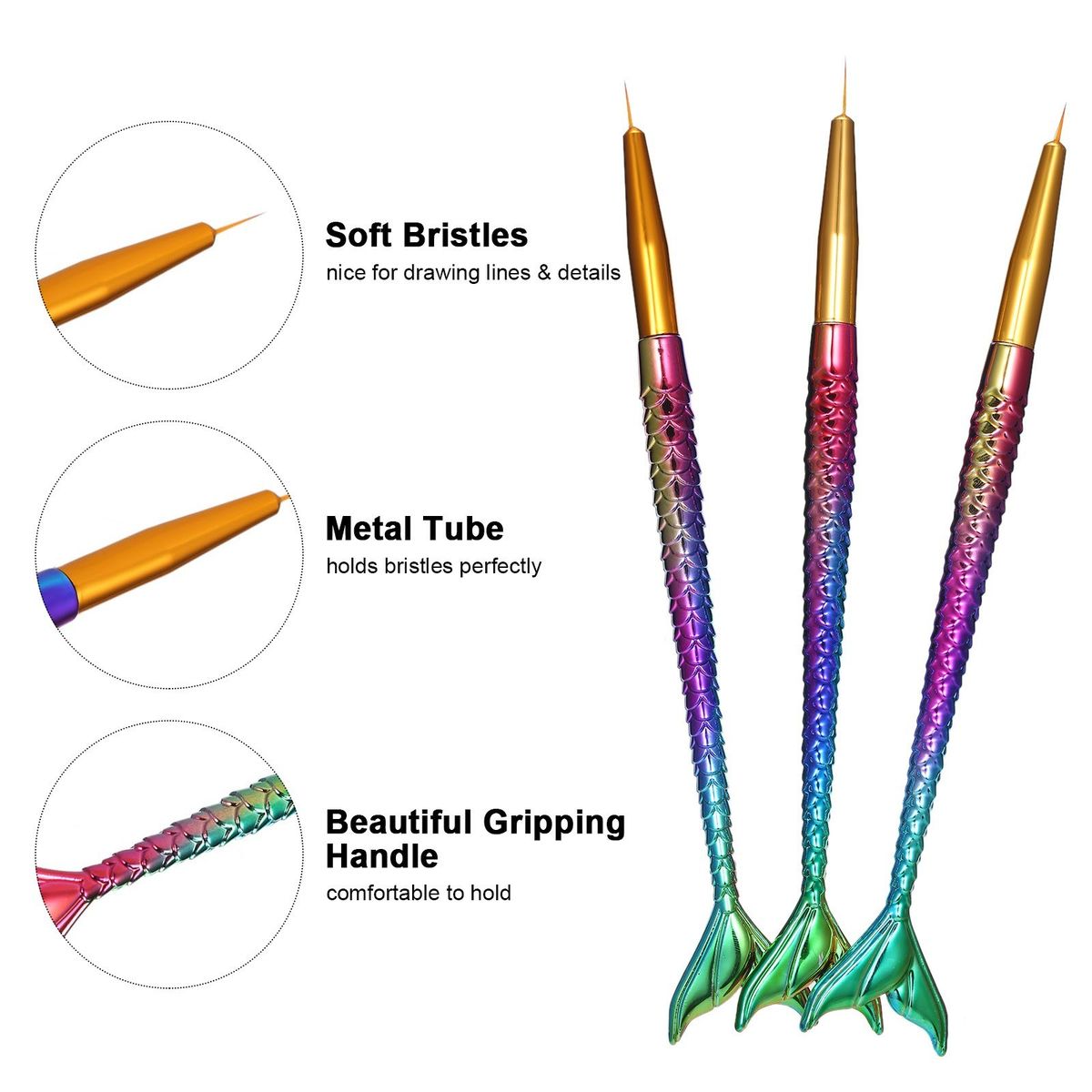 3pcs Nail Liner Pen Kit For Drawing Lines Details Stripes