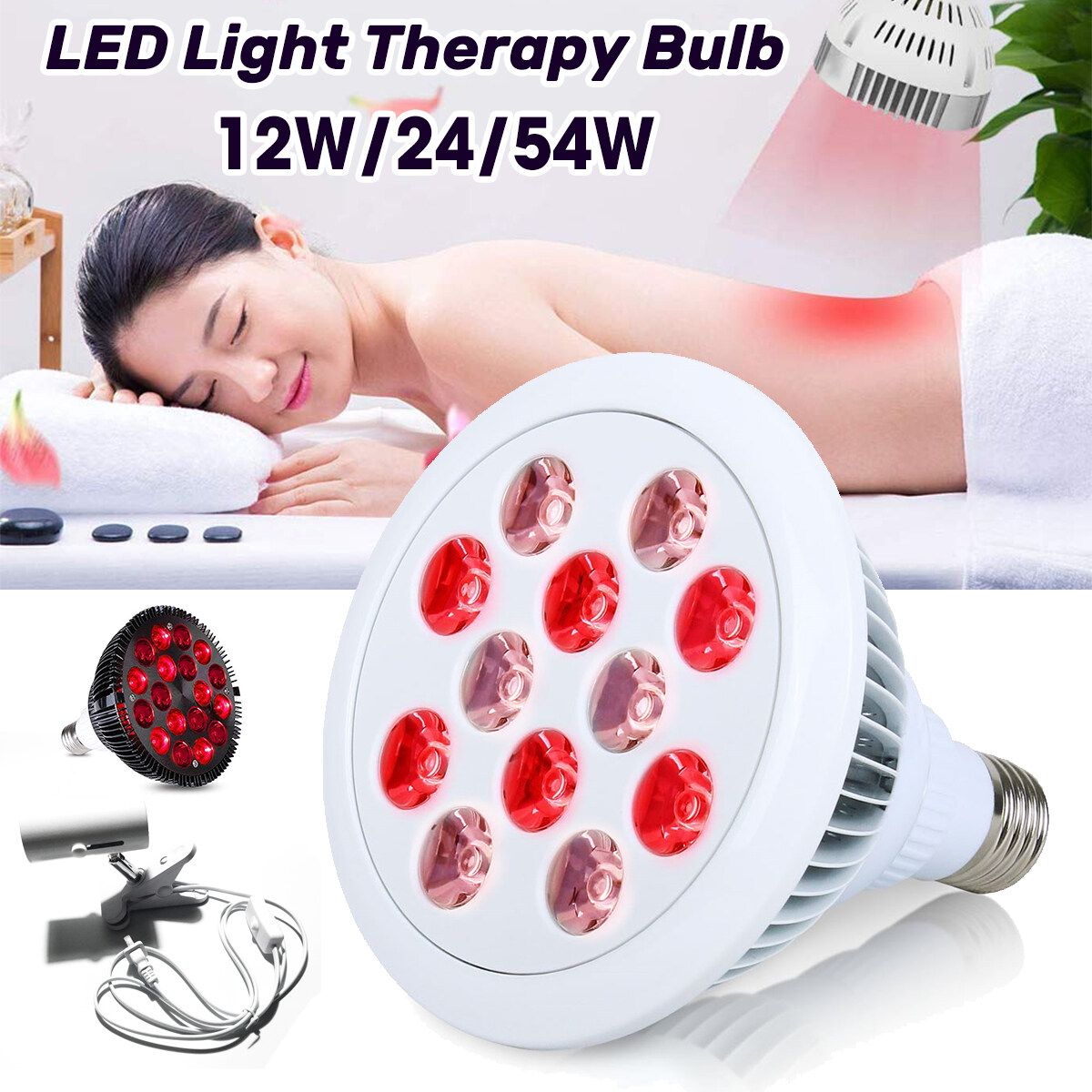 12/24/54W LED Light Therapy Bulb 660nm Deep Red & 850nm Near Infrared Combo White 12W