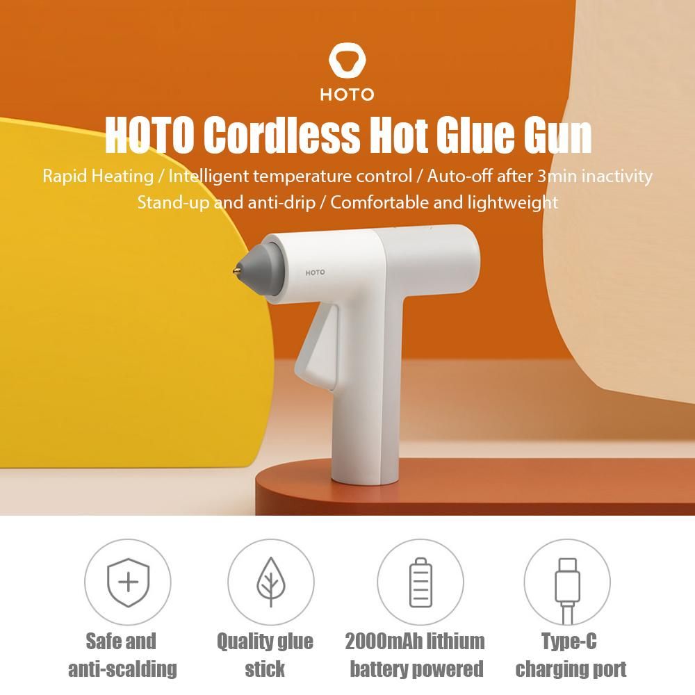 HOTO Hot Glue Gun Cordless Mini Stand-Up Hot Melt Glue Gun Kit with 10pcs Glue Sticks/2000mAh Battery/Removable Anti-hot Cover for DIY Small Craft Projects and Home Quick Repairs