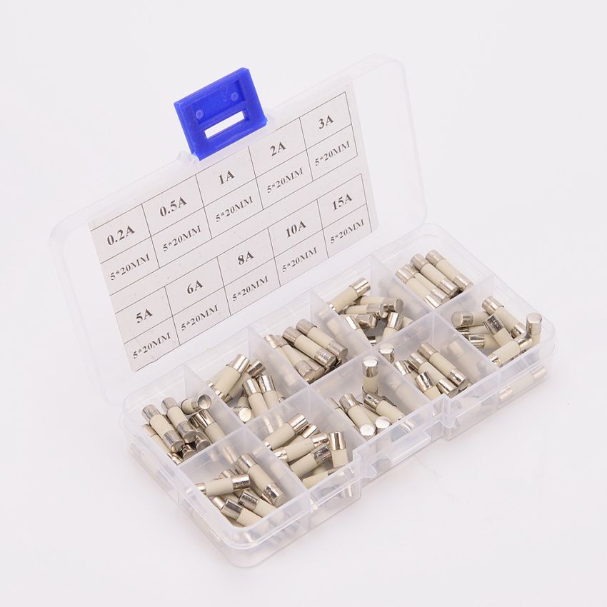 100 Pieces 5x20mm Electric Ceramic Fuse Kit Assortment Amp 0.2A-15A