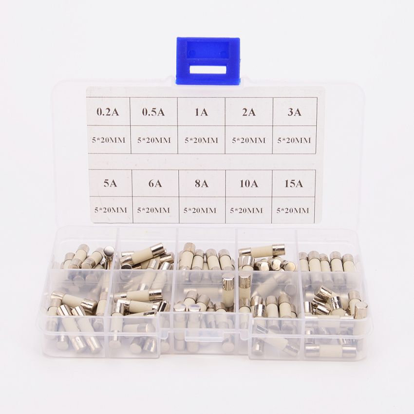 100 Pieces 5x20mm Electric Ceramic Fuse Kit Assortment Amp 0.2A-15A