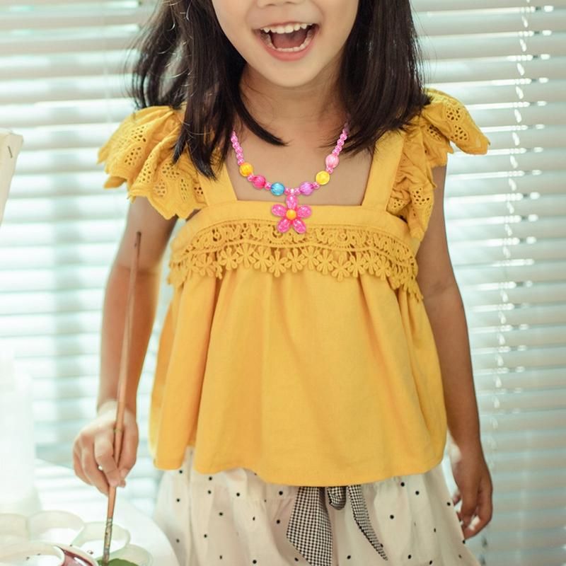4pcs LovelyGirls Kids Beaded Flower Neck Bracelet Rings Earrings Jewelry Set Children Party Gift
