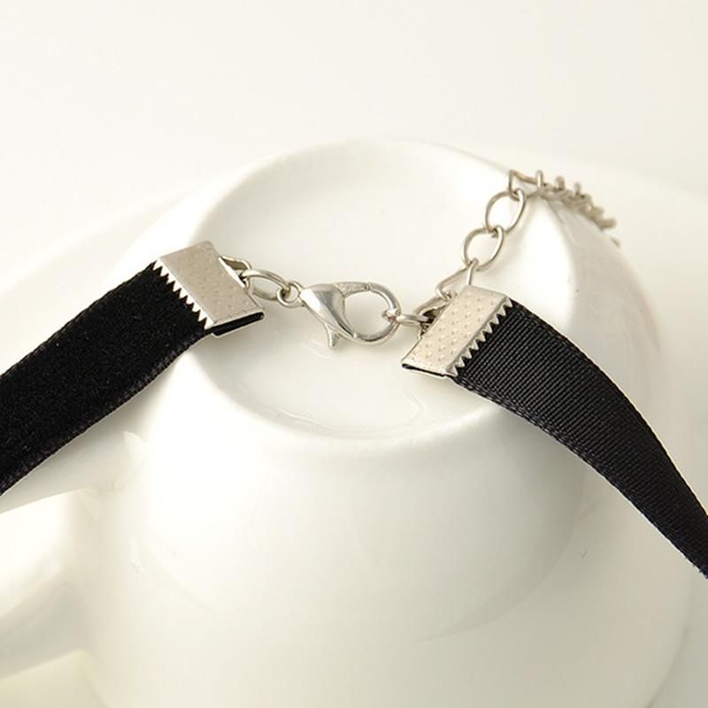 Black Velvet Choker Crystal Heart Pendant Gothic Handmade