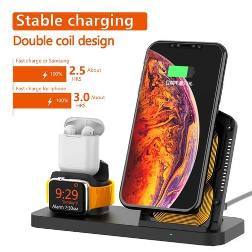 10W Qi Wireless Charger For IPhone XS XR X8 For Watch 4 3 2 For Earbuds Fast Charging Holder Dock Pad For Samsung S9 S10E(Black USB)