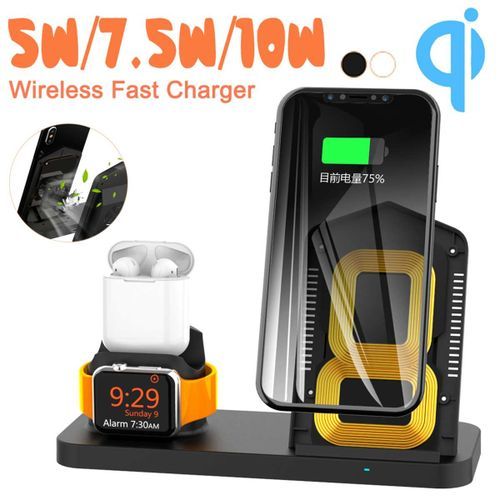 10W Qi Wireless Charger For IPhone XS XR X8 For Watch 4 3 2 For Earbuds Fast Charging Holder Dock Pad For Samsung S9 S10E(Black USB)