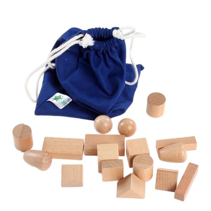 18x Wood Geometry Blocks Building Blocks Set With Mystery Bag For