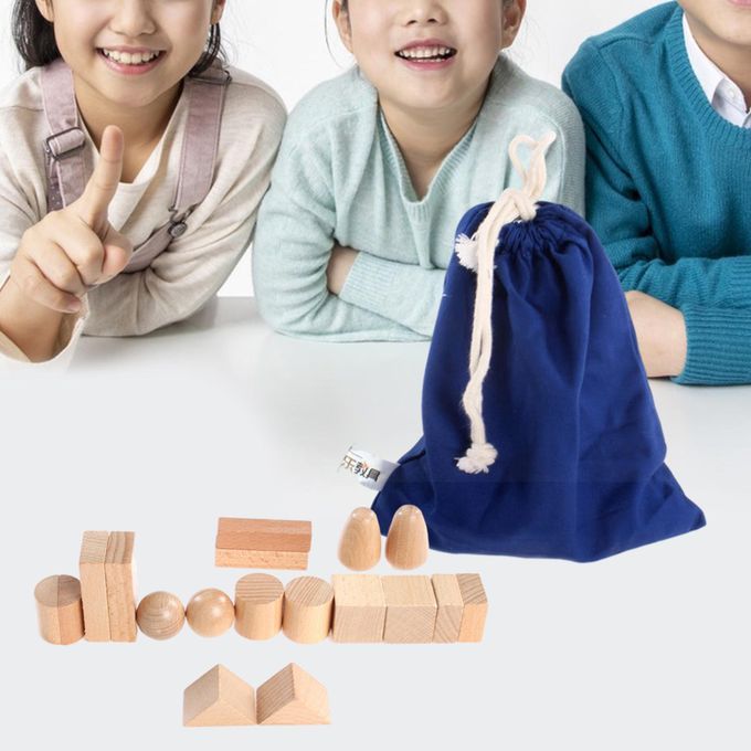 18x Wood Geometry Blocks Building Blocks Set With Mystery Bag For