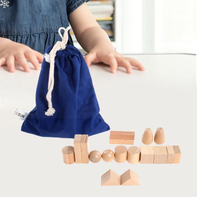 18x Wood Geometry Blocks Building Blocks Set With Mystery Bag For