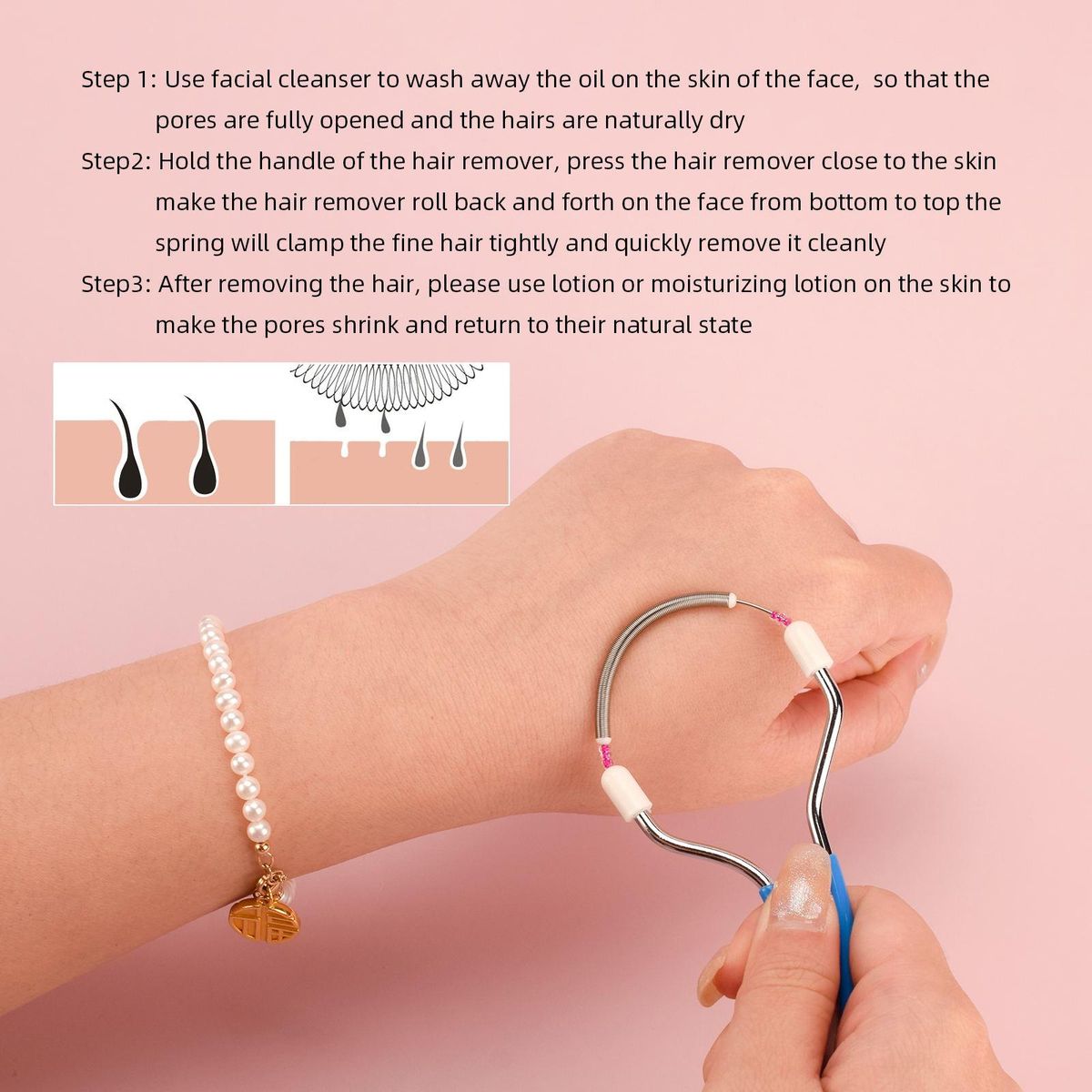 3PCS Spring Facial Hair Remover Eyebrow Face Epilator Portable Hair Removal Device ABS Resin Stainless Steel Spring Face Cosmetics Hair Shaving Tool