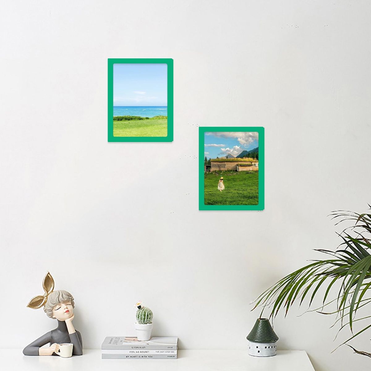 2Pcs Photo Frame Magnetic Frame Ornament Decor Green