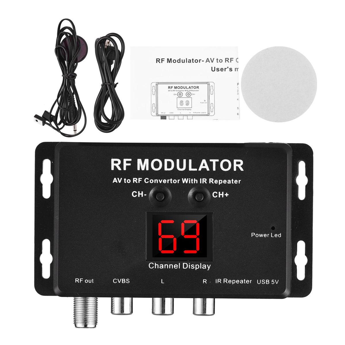 M60IR RF Modulator with IR Repeater AV to RF Converter with IR Repeater