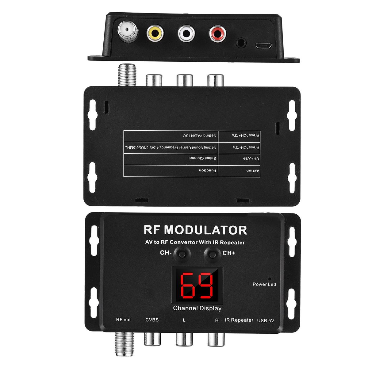 M60IR RF Modulator with IR Repeater AV to RF Converter with IR Repeater