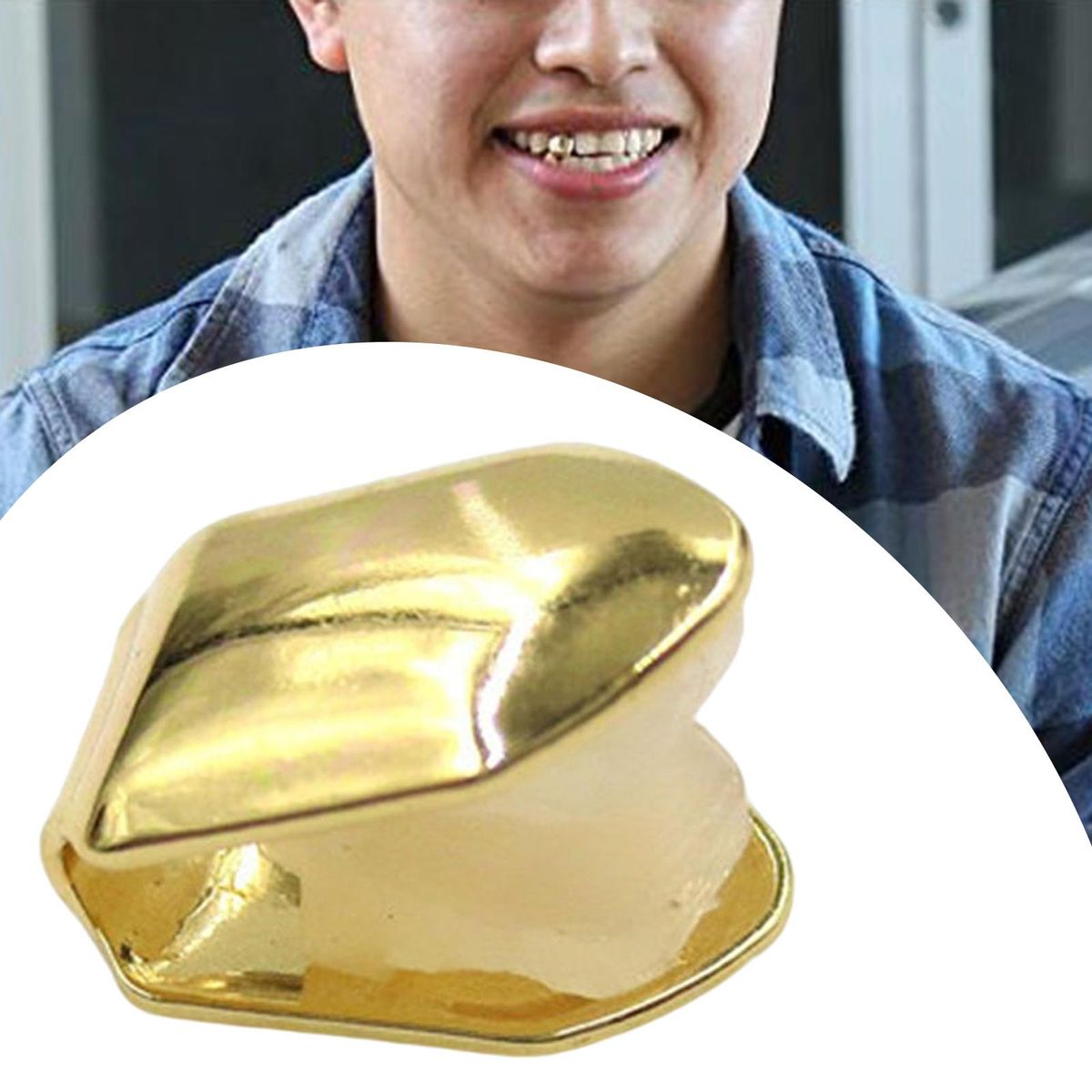 Single Tooth CAPs Small Top Bottom Grill Gold