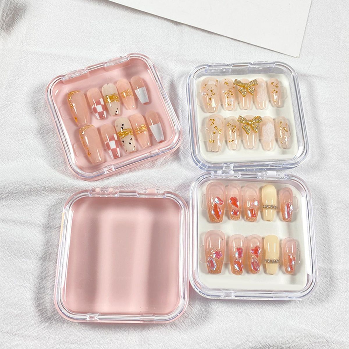 10Pcs Press On Nail Storage Box Small False Nail Packaging Box Pink