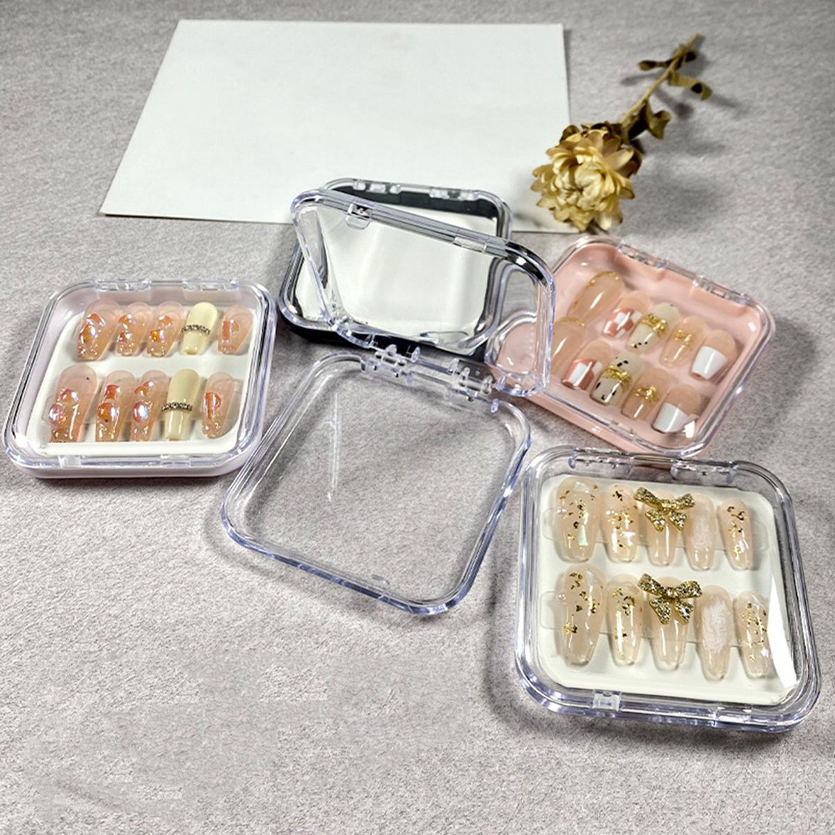 10Pcs Press On Nail Storage Box Small False Nail Packaging Box Pink