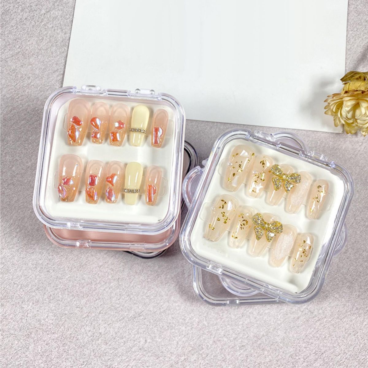 10Pcs Press On Nail Storage Box Small False Nail Packaging Box Pink