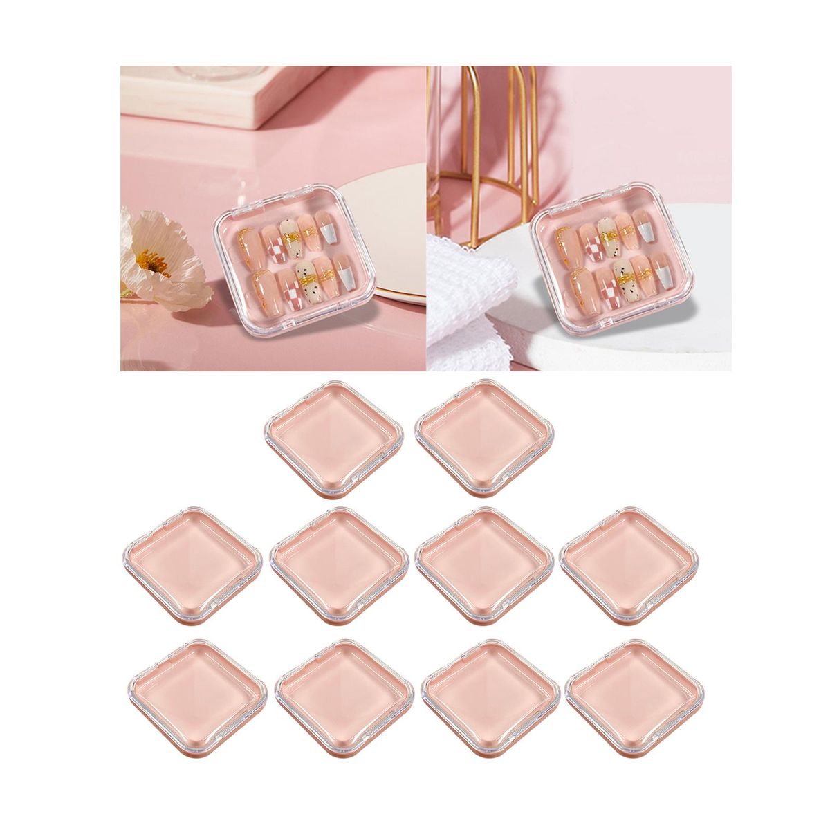 10Pcs Press On Nail Storage Box Small False Nail Packaging Box Pink