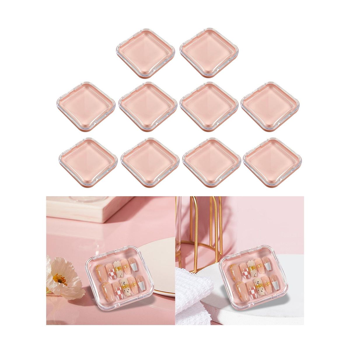 10Pcs Press On Nail Storage Box Small False Nail Packaging Box Pink