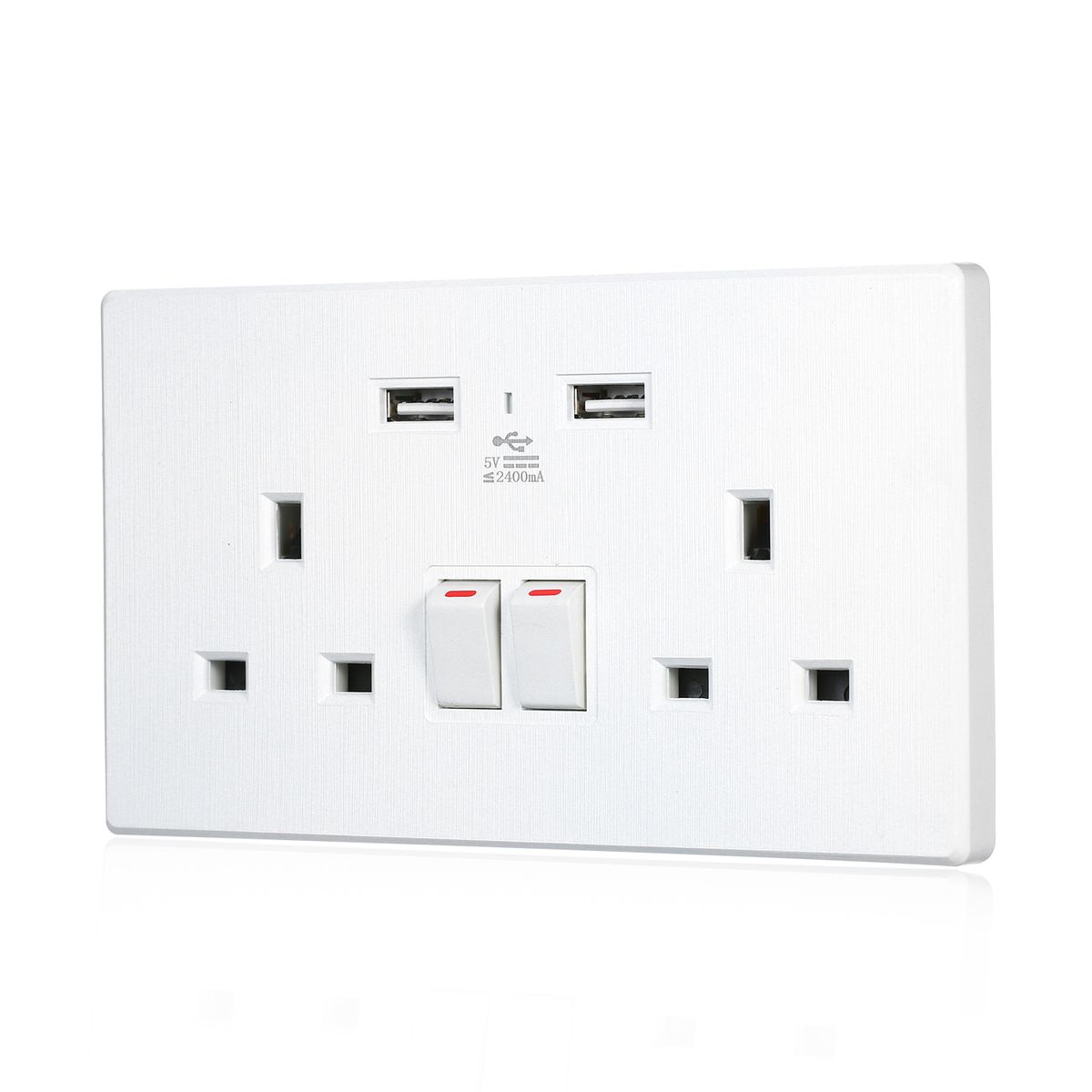 Dual 2 Gang 2.4A 2 Plug 5V USB Socket Socket 13A With Wall