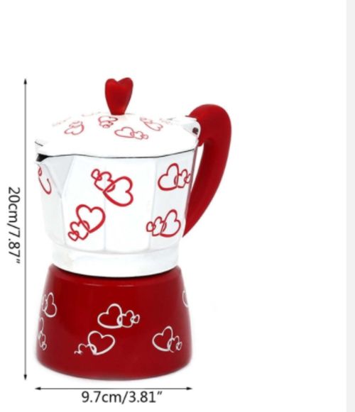 300ml Red Heart Printed Coffee Maker Aluminum Alloy Moka Pot Espresso Mocha Latte Percolator Filter Cafetera For Kitchen