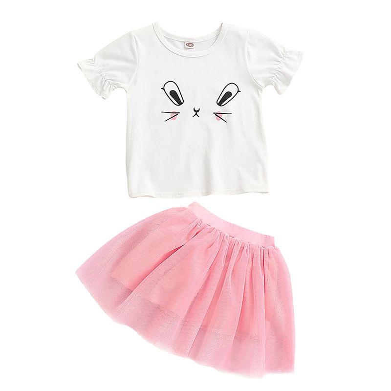 1-5 Years Kids Baby Girl Clothes Set Short Sleeve Vest Top + Pink Skirt