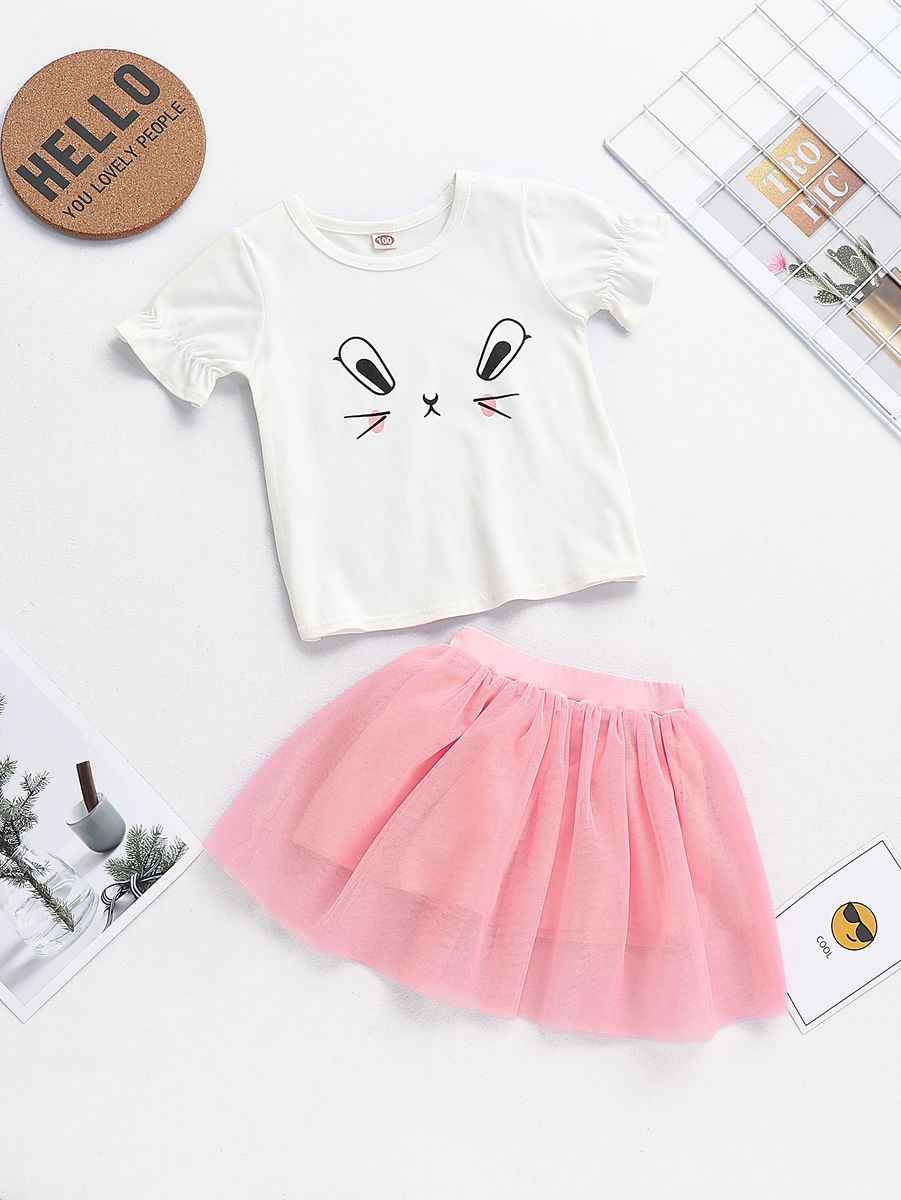 1-5 Years Kids Baby Girl Clothes Set Short Sleeve Vest Top + Pink Skirt