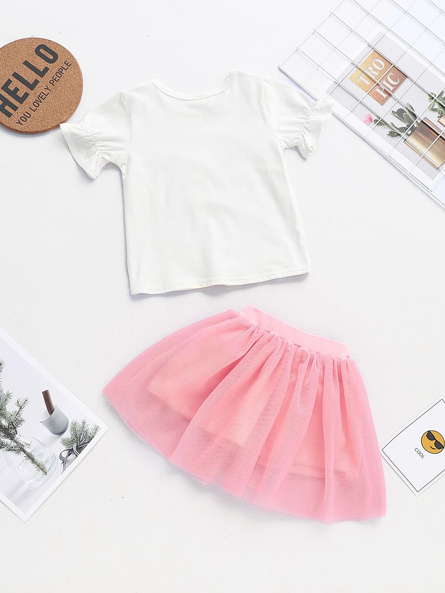 1-5 Years Kids Baby Girl Clothes Set Short Sleeve Vest Top + Pink Skirt