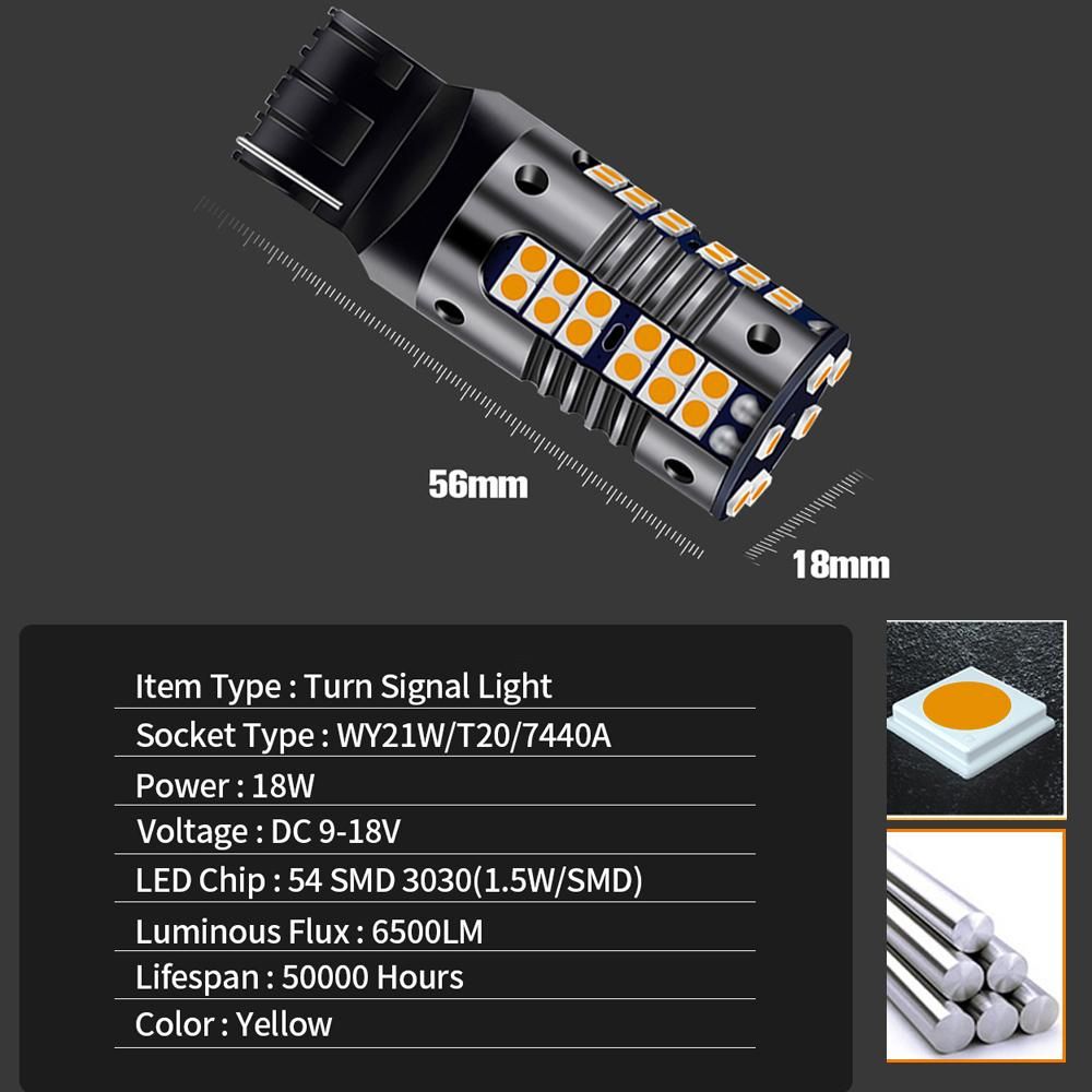 2pcs LED Turn Signal Light Blub Lamp WY21W T20 7440A Canbus No Error For Fiat 124 Spider 2016 2017
