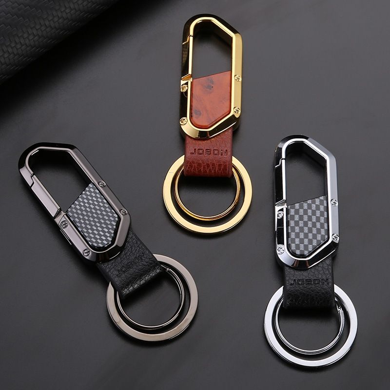 JOBON ZB-106A Business Men Metal Keychain Double Loop Car Pendant Keychain(Golden)