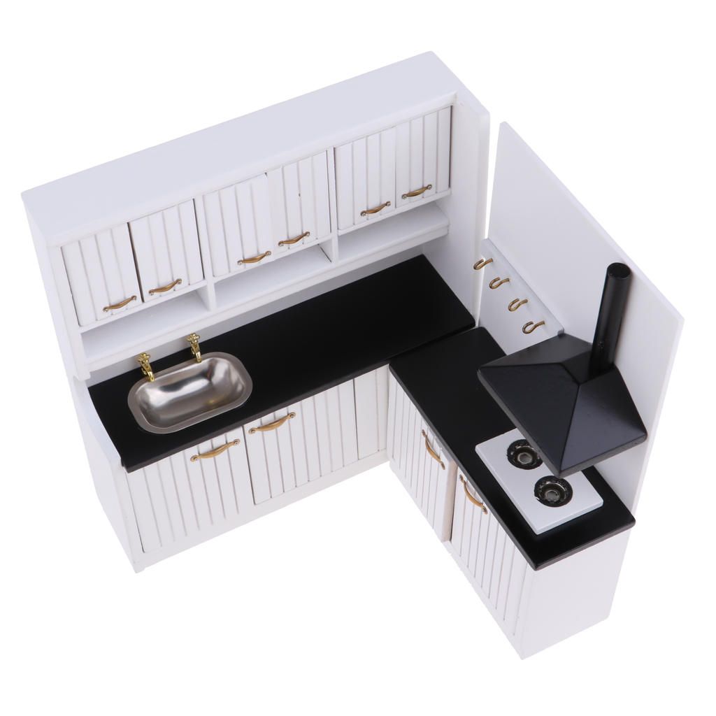 1:12 Miniature Wooden Kitchen Sink & Cabinet Cupboard Set